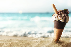 Ice Cream Cone on Sandy Beach, a Food & Drink Photo by Davizro's Market