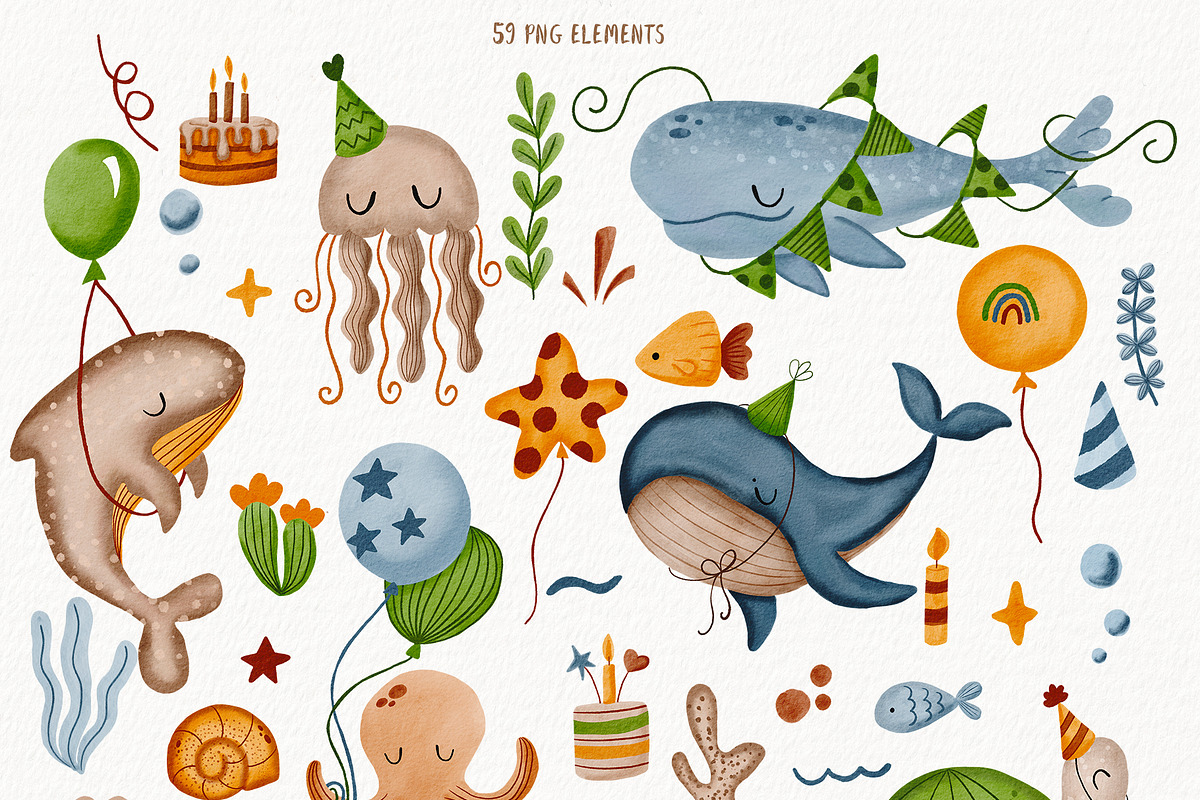 Sea animals. Birthday collection., an Animal Illustration by owlasya (Photo 3 of 9)