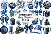 Watercolor Navy Christmas Clipart, a Work Illustration by CraftArtStudio (Thumbnail 1 of 6)