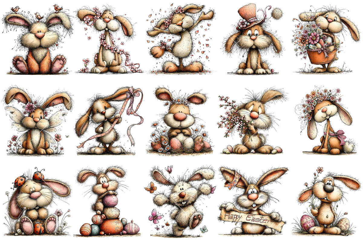 Whimsical Easter Bunny Clipart, an Illustration by OK Design (Photo 3 of 6)