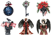 Watercolor Gothic Christmas Clipart, a Seasonal Illustration by CitraGraphics (Thumbnail 4 of 7)