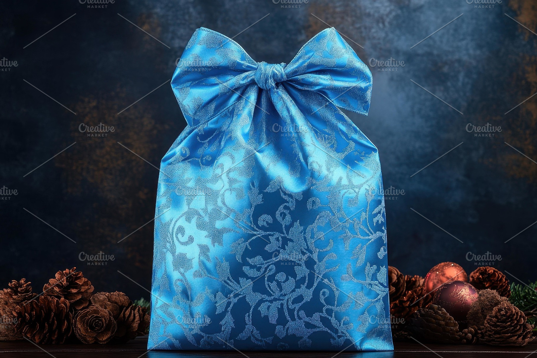 Beautiful blue gift bag with intrica, a Photo by Tanuart