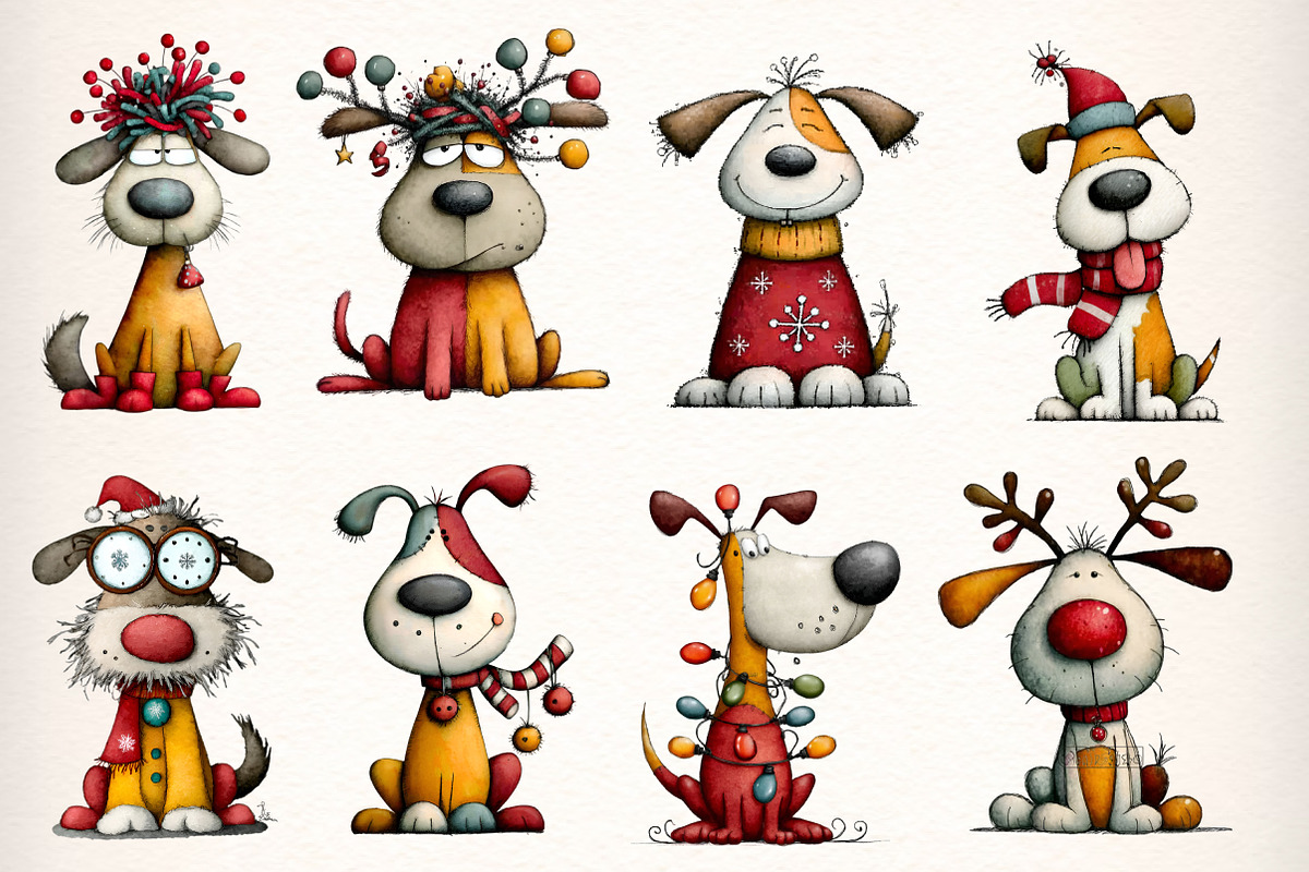 Quirky Christmas Dog Clipart Bundle, an Illustration by Dream Creation (Photo 2 of 7)