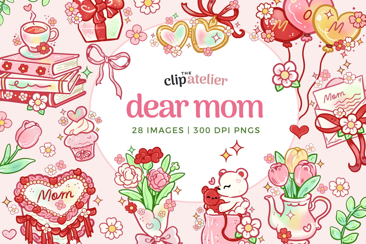 Girly Mother's Day Clipart, a Seasonal Illustration by TheClipAtelier (Photo 1 of 3)