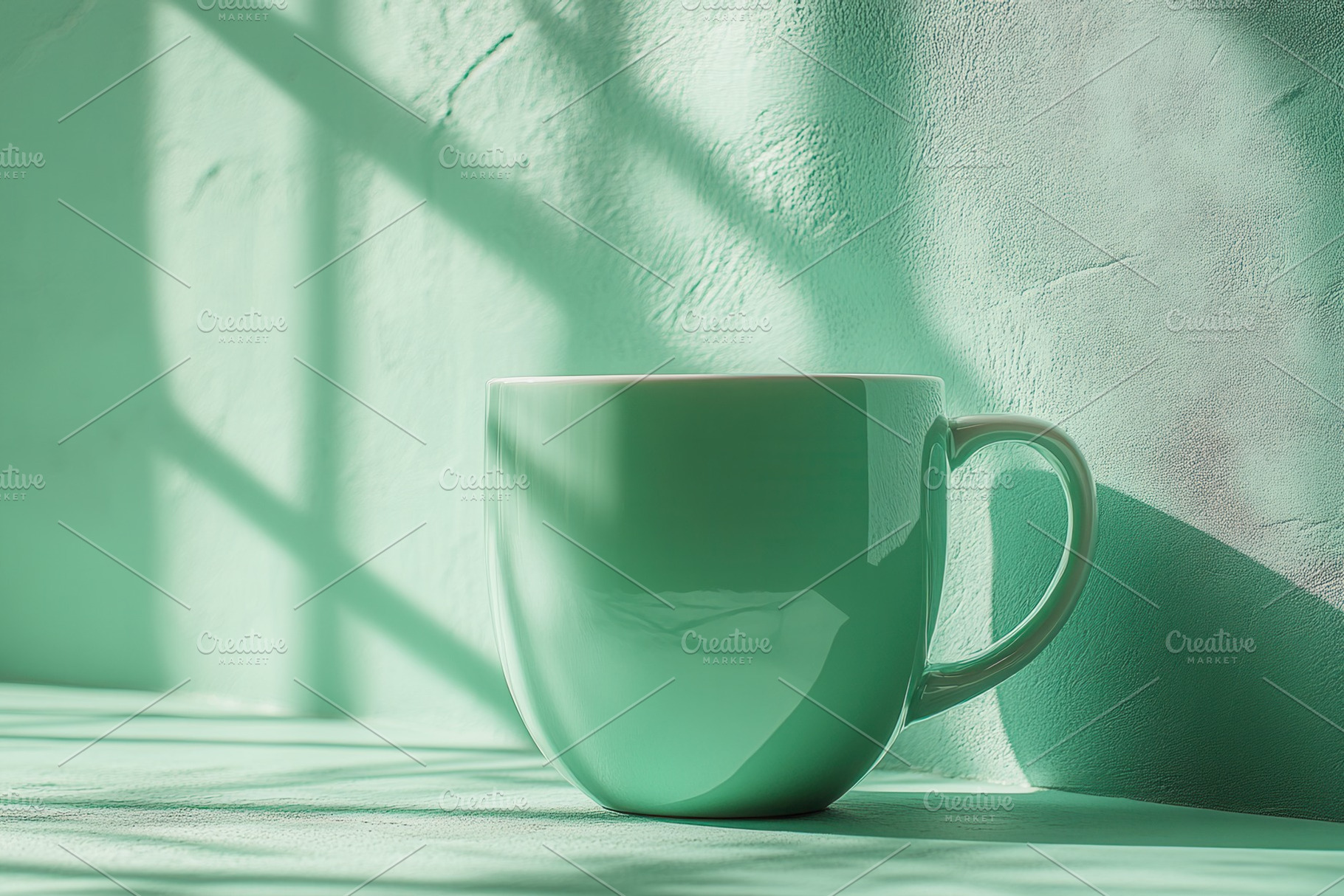 Light and shadow play on a mint gree, a Photo by Tanuart