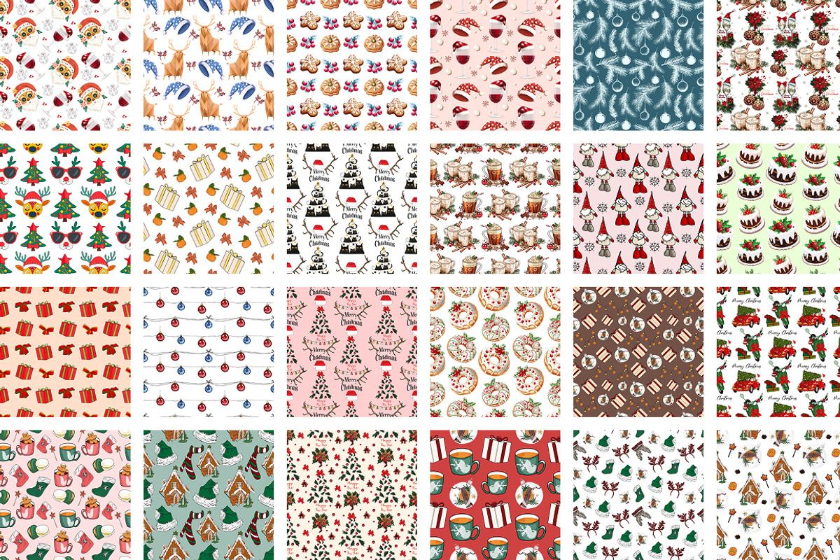 Merry Christmas Seamless Patterns, a Seasonal Illustration by InkyQueenArt (Photo 4 of 5)