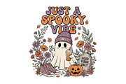 Vintage Spooky Vibe Halloween Ghost, a Seasonal Illustration by CraftArtStudio (Thumbnail 1 of 4)