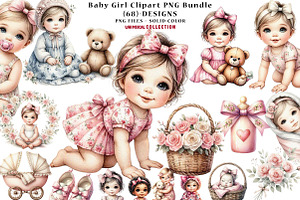 Baby Girl Clipart PNG Bundle, a Seasonal Illustration by CreationArt