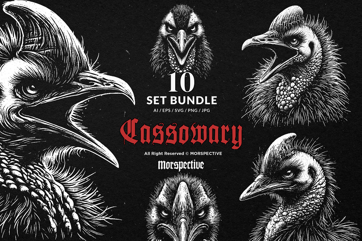 10 Bundle Dark Art Cassowary Bird, an Illustration by Morspective (Photo 1 of 7)