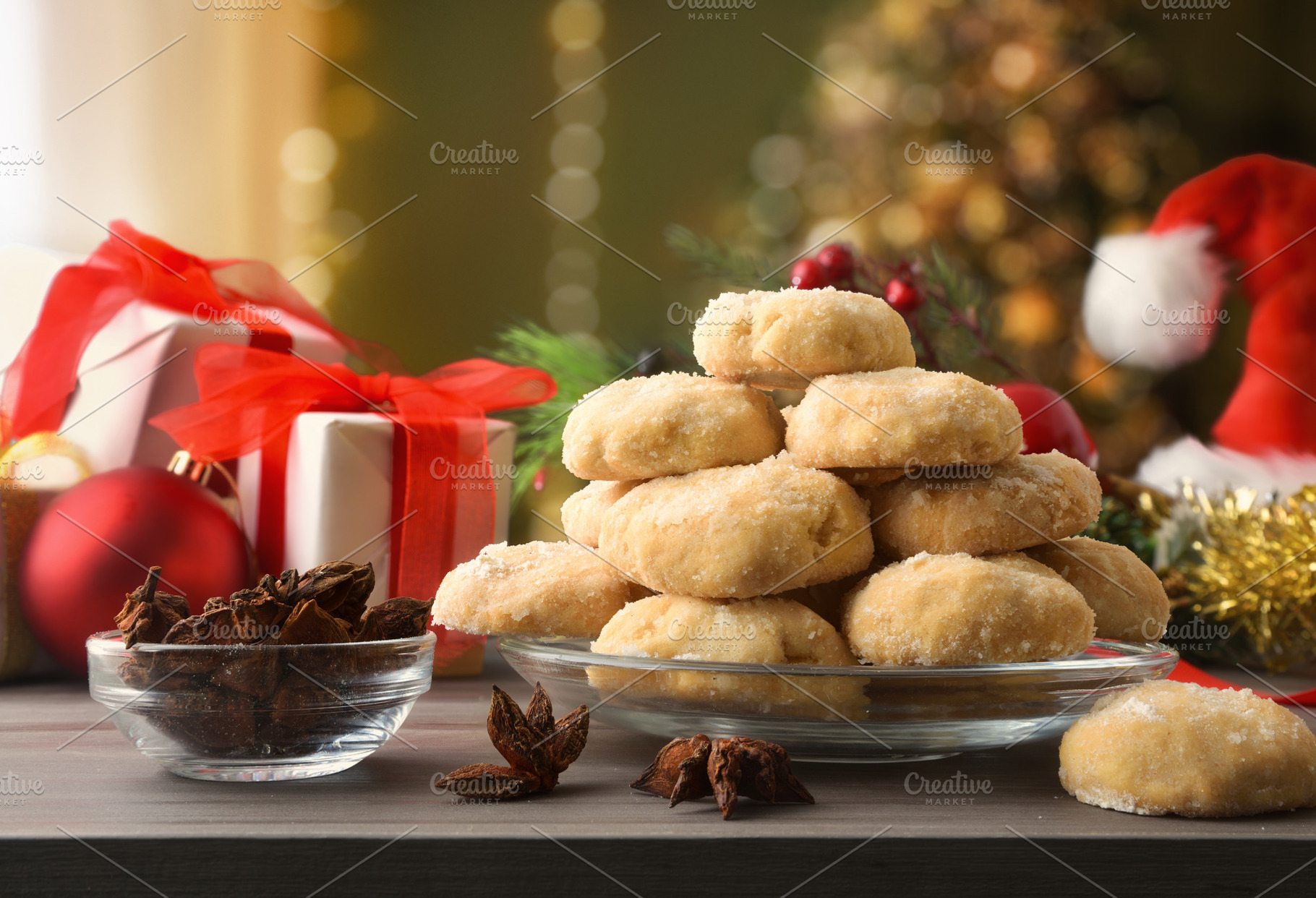 Detail of anise cookies on wooden table in living room, a Food & Drink Photo by Davizro's Market