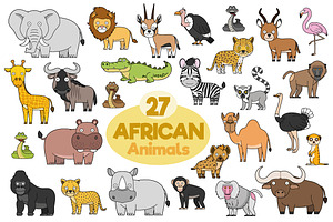 27x African Animals in cartoon style, an Animal Illustration by asantosg