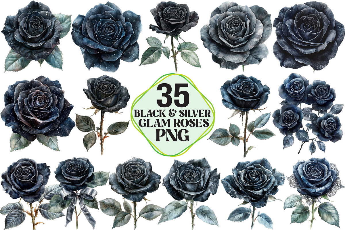 Black and Silver Glam Roses Clipart, an Illustration by Pixels.Craft (Photo 1 of 7)