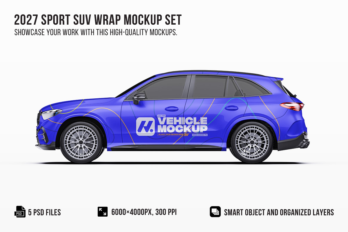 2027 Sport SUV Mockup Set, an Advertising Mockup by Halal Graphic Studio (Photo 1 of 12)