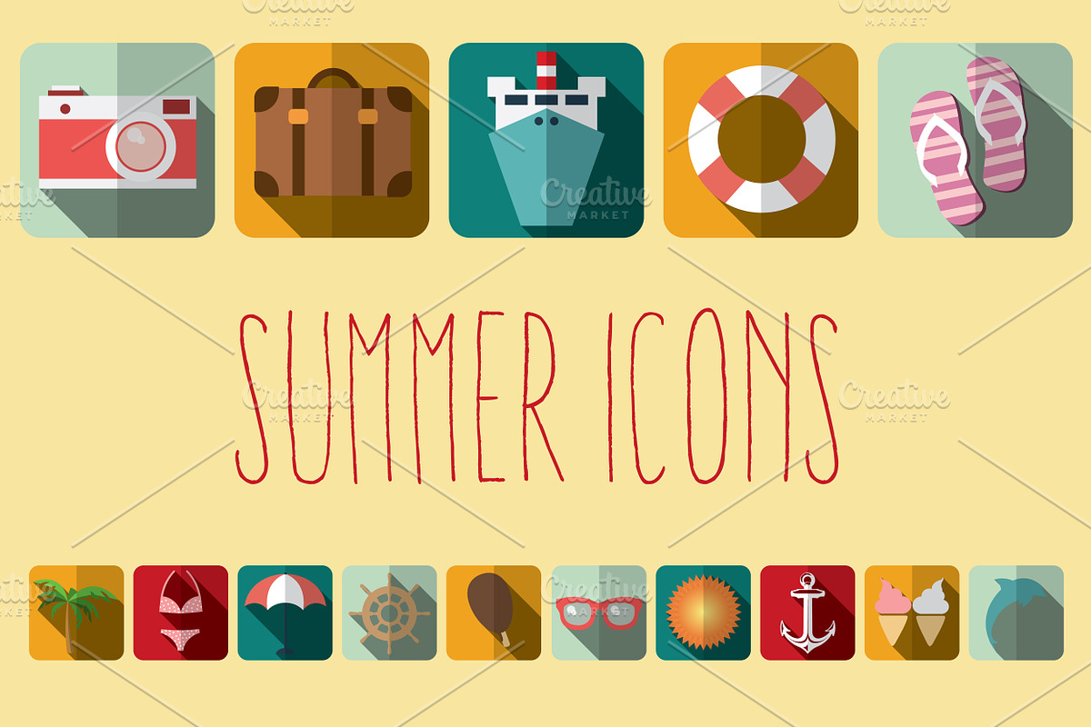 Summer Vacation Flat Icons, an Illustration by Blue Lela Design (Photo 1 of 2)