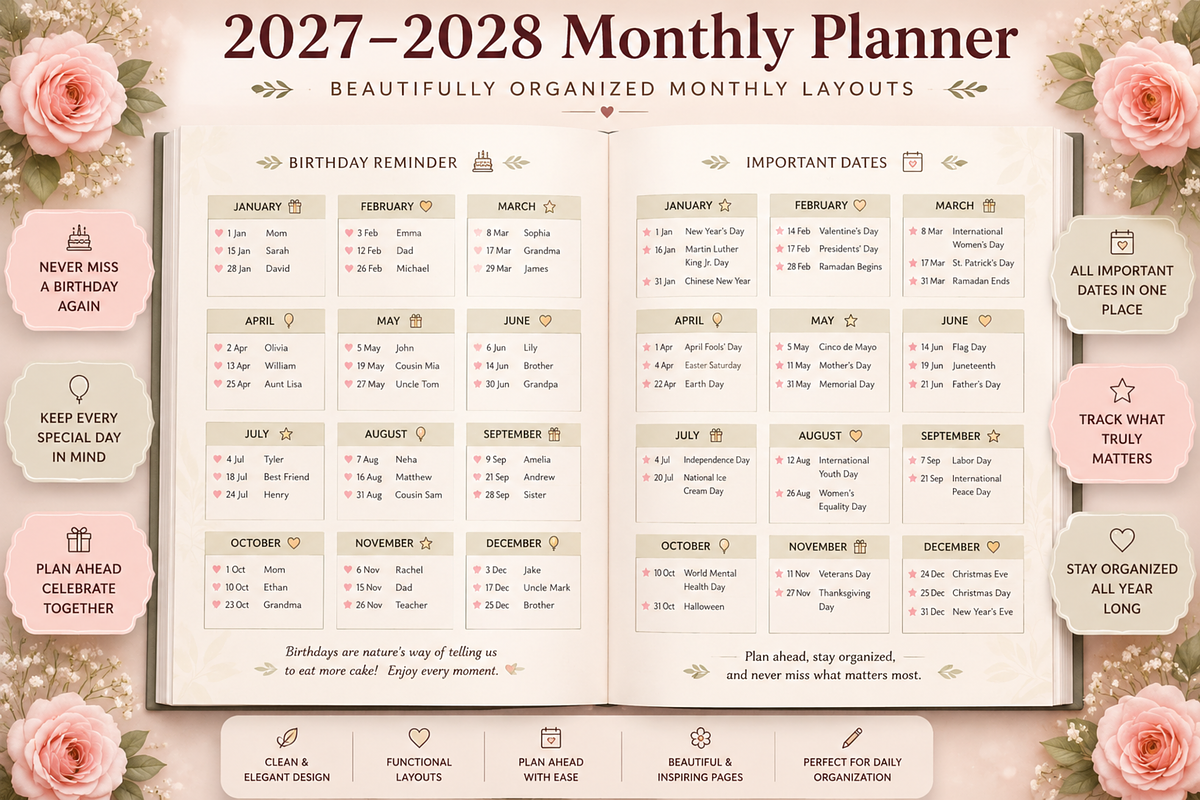2027-2028 Monthly Planner, a Marketing Template by Book2bees (Photo 3 of 3)