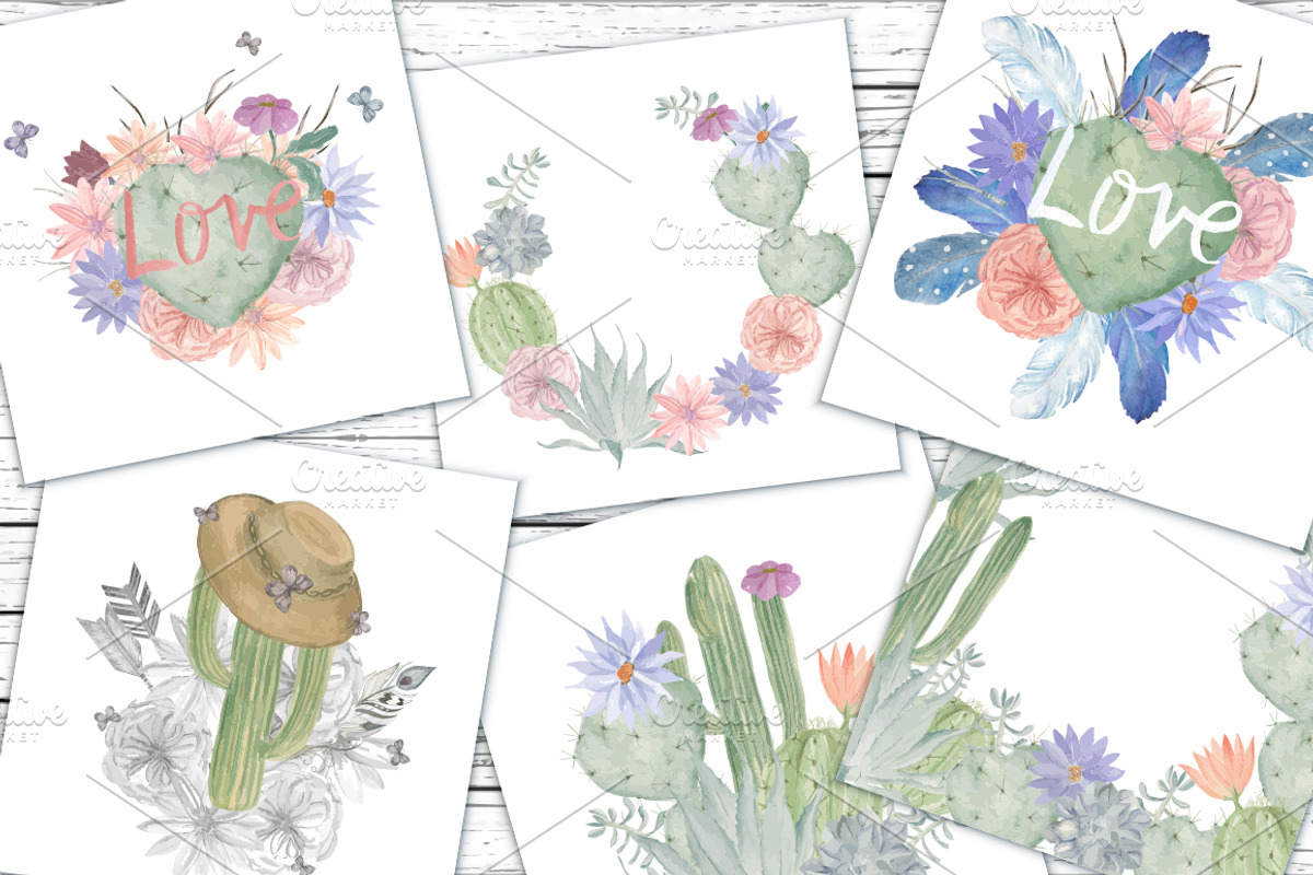 Watercolor cactus set, an Illustration by Natikka Art (Photo 2 of 4)