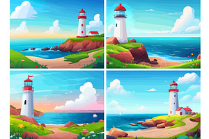 Lighthouse standing on rocky cliffs, an Illustration by Onyx
