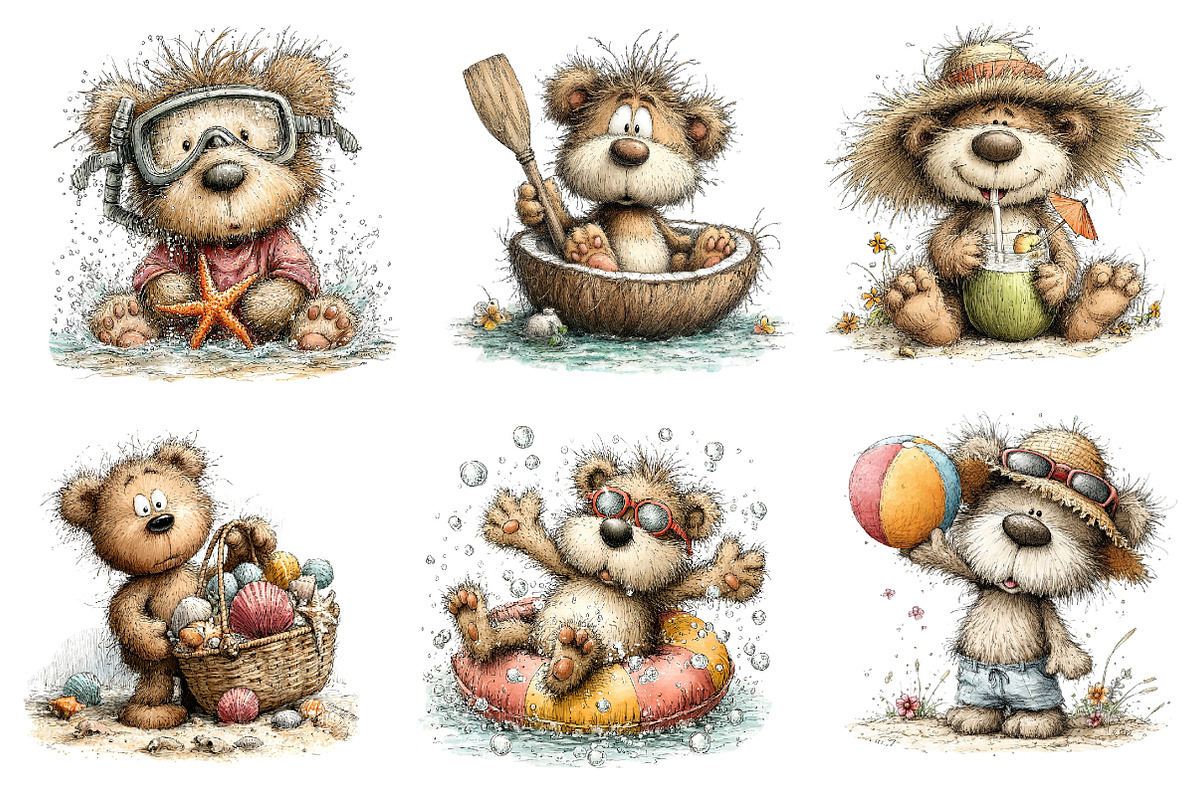 Whimsical Summer Teddy Bear Clipart, an Illustration by Dream Creation (Photo 4 of 7)