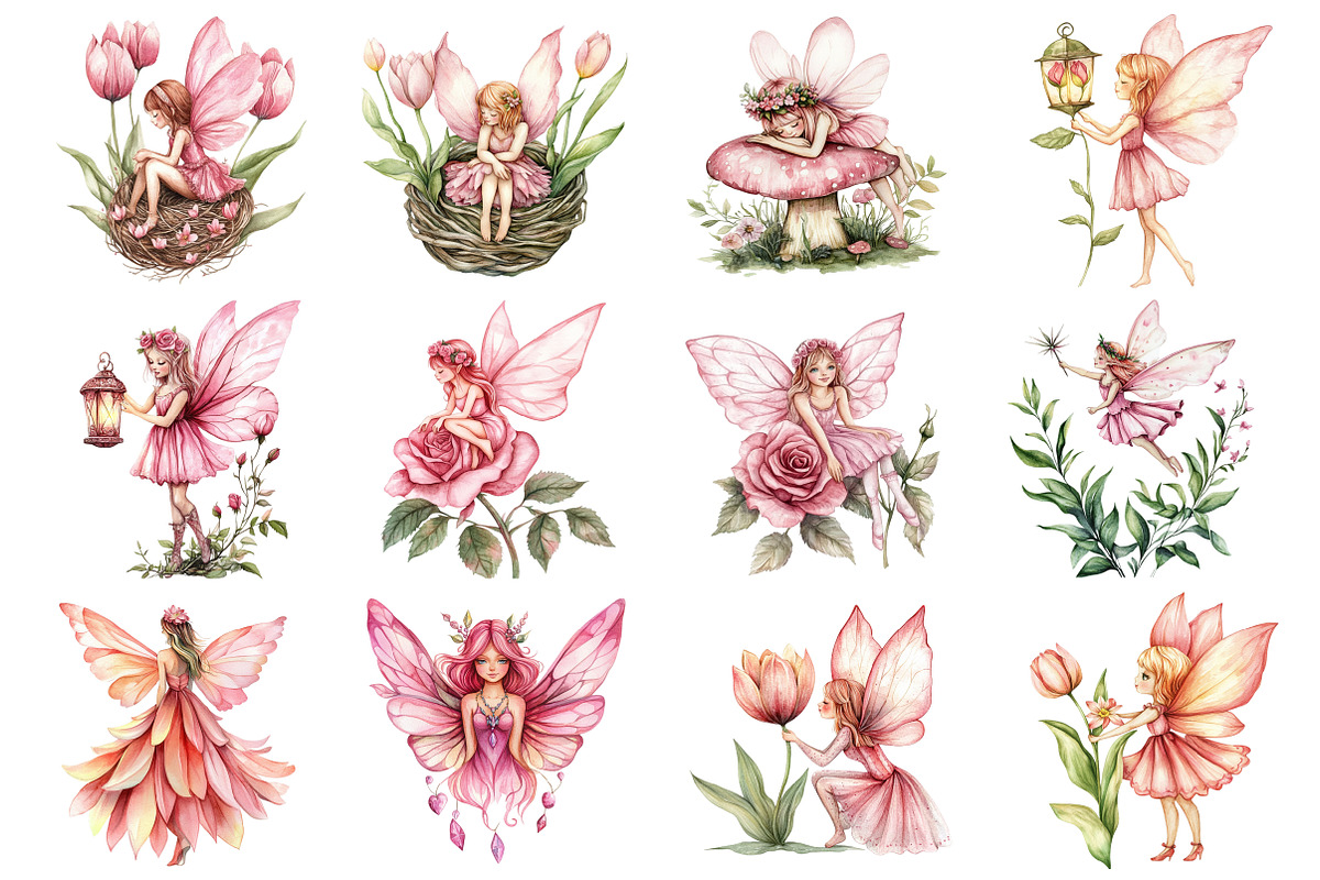 Watercolor Magical Garden Pink Fa, an Illustration by Design Market (Photo 2 of 3)