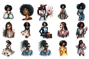 Watercolor Black Women Clip Art, an Illustration by Designking (Thumbnail 2 of 5)
