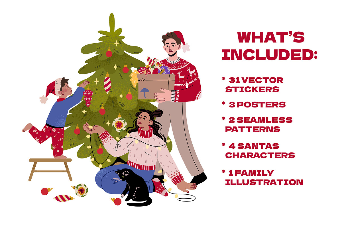 Merry Christmas clipart + patterns, a Seasonal Illustration by UnaAnya (Photo 3 of 8)