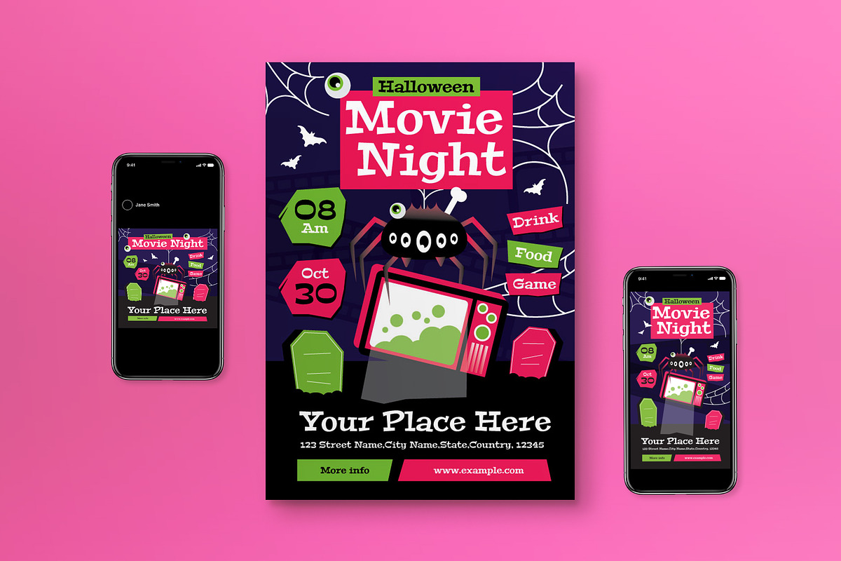 Halloween Movie Night Flyer Set, a Flyer Template by graphicook (Photo 1 of 3)