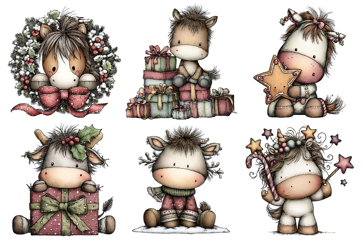Whimsical Christmas Horse Clipart, an Illustration by Pixels.Craft (Photo 4 of 6)