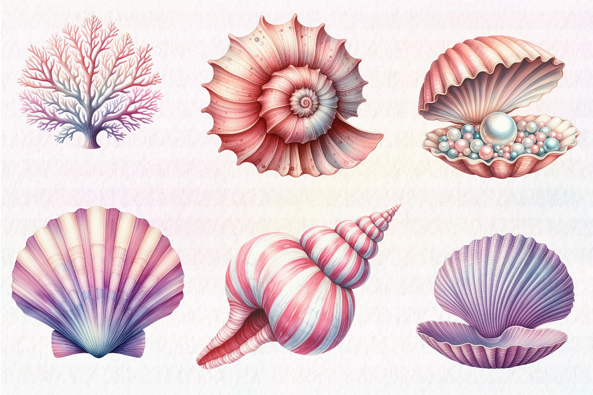 Watercolor seashells clipart, an Illustration by CreationArt (Photo 4 of 5)
