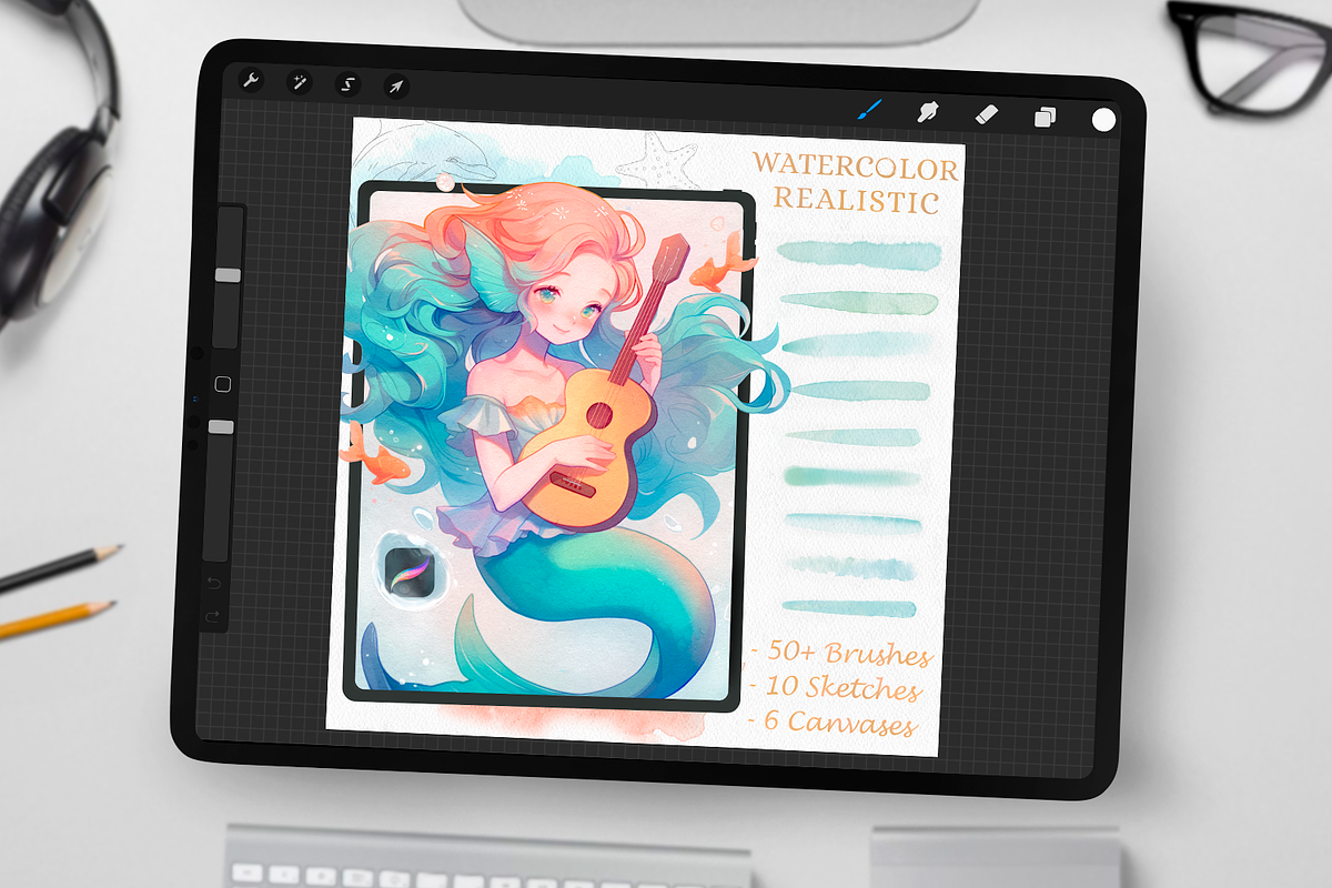 Realistic Siren Watercolor Brushes, a Brush Add-On by Disyukov (Photo 1 of 7)