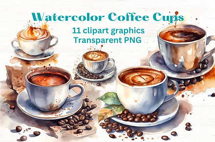 Watercolor Coffee Cups clipart x11