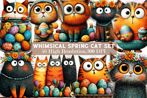 Whimsical Spring Cat Clipart Bundle, an Illustration by Sublimation Artist