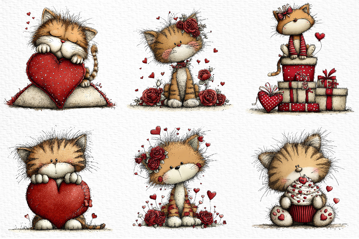 Valentine's Day Orange Cat Clipart, an Illustration by Craft Nest (Photo 5 of 11)