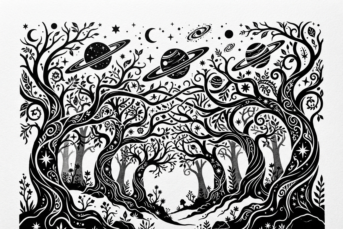 50 Mystical Galaxy Forest Silhouette, a Technology Illustration by Amazin_art (Photo 31 of 41)