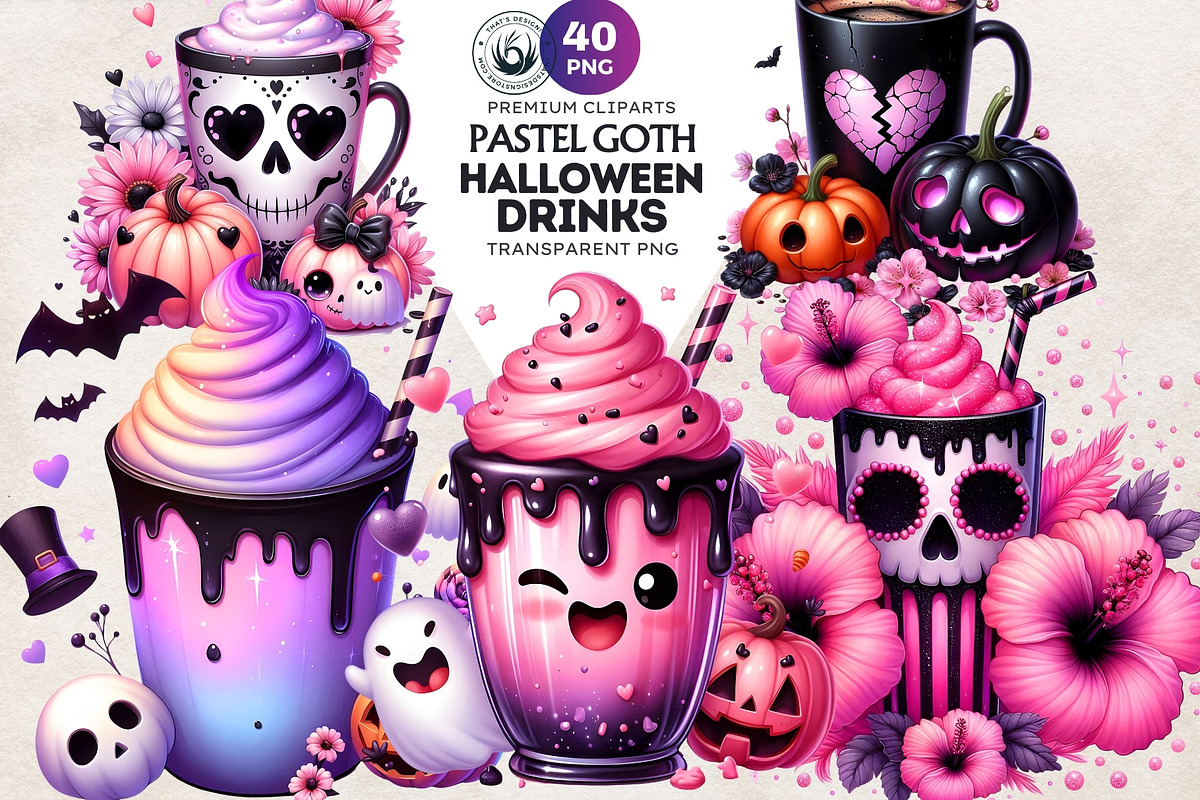 Pastel Goth Halloween Drinks PNG, a Seasonal Illustration by ThatsDesignArt (Photo 1 of 10)