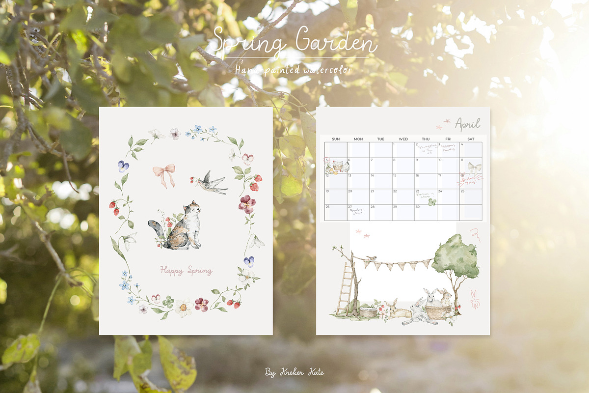 Spring Garden. Watercolor clipart, a Decorative Illustration by Kreker Kate (Photo 4 of 12)