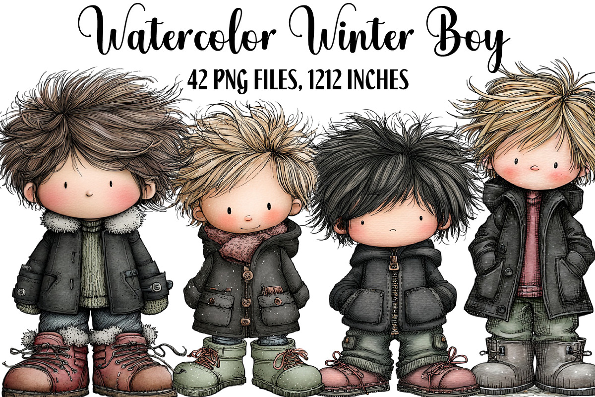 Watercolor Winter Boy Clipart, an Illustration by DreamArtGraphic (Photo 1 of 5)