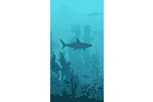 Blue underwater landscape with, an Animal Illustration by MSA-Graphics