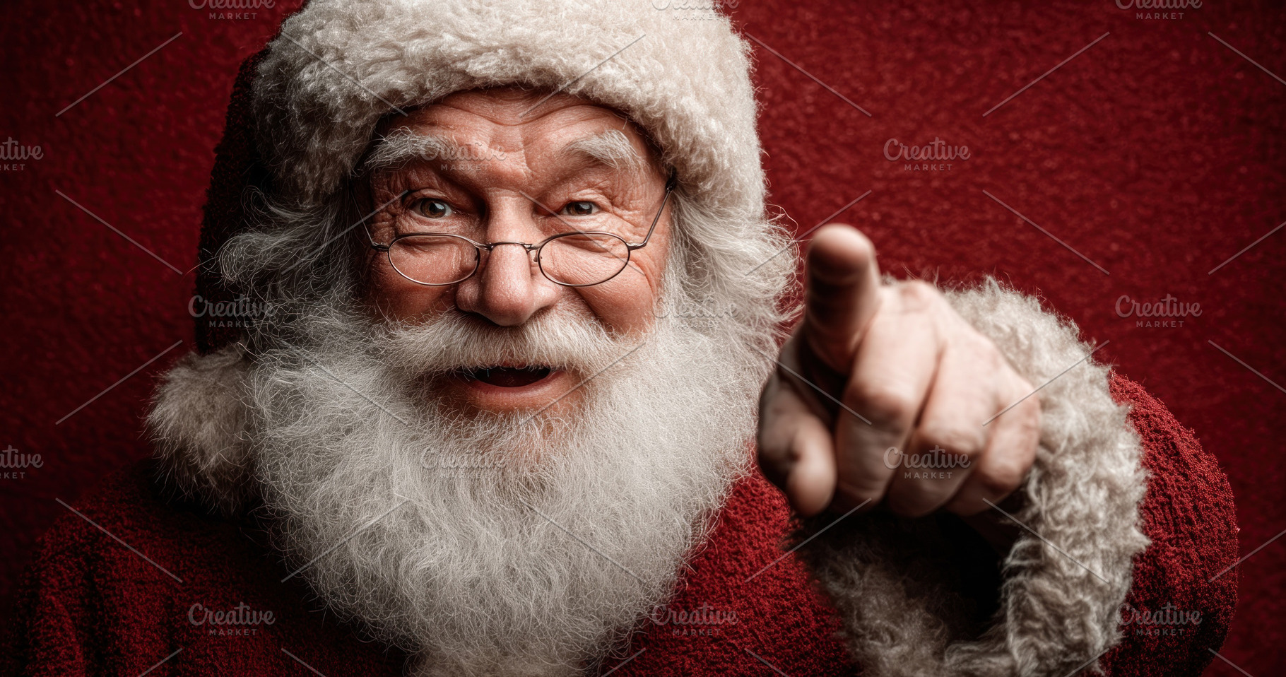 Cheerful Santa Claus with white beard smiling and pointing at ca, a Person Photo by José Manuel Gelpi