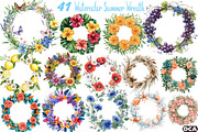 Watercolor Summer Wreath Clipart, an Illustration by DreamCafeArt (Thumbnail 1 of 7)