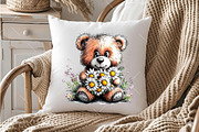 Watercolor Daisy Teddy Bear Clipart, a Seasonal Illustration by OK Design (Thumbnail 4 of 6)
