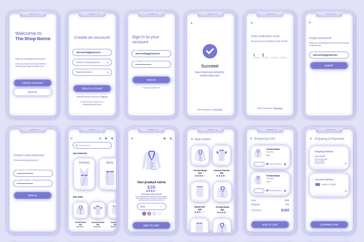 Claymorphism UI template for mobile, an App Template by RioCloud