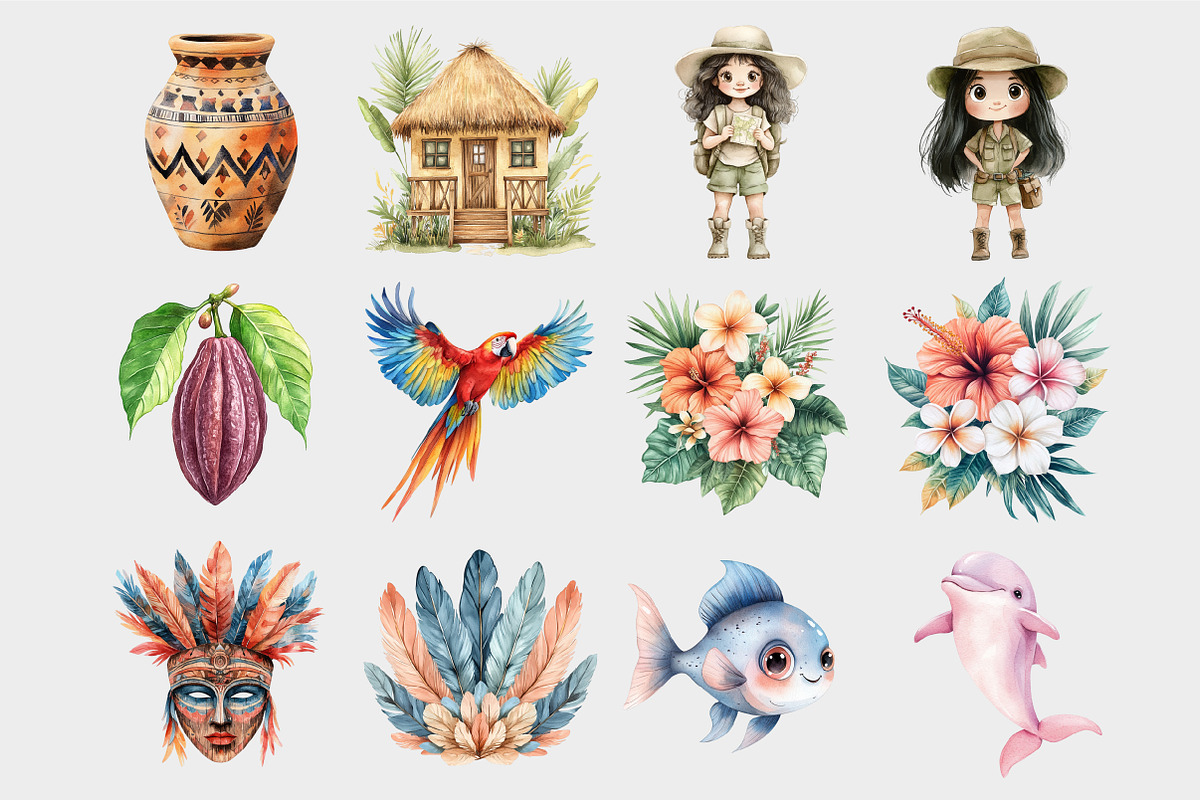 Watercolor Jungle Adventure Clipart, a Seasonal Illustration by Design Market (Photo 5 of 5)