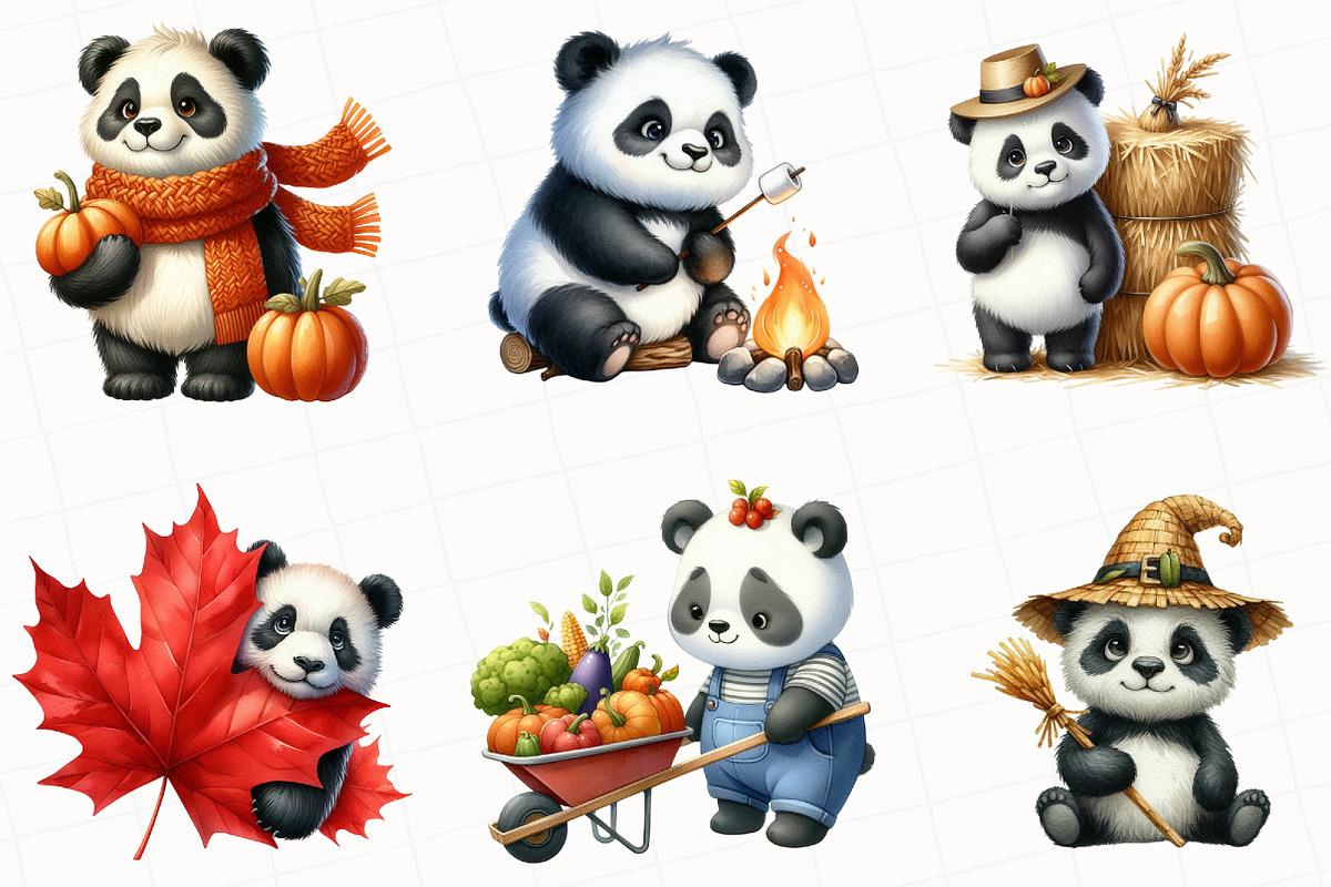 Watercolor Autumn Panda Clipart, an Illustration by OK Design (Photo 4 of 5)