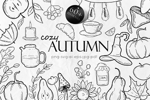 Cozy Autumn Doodles Line Art