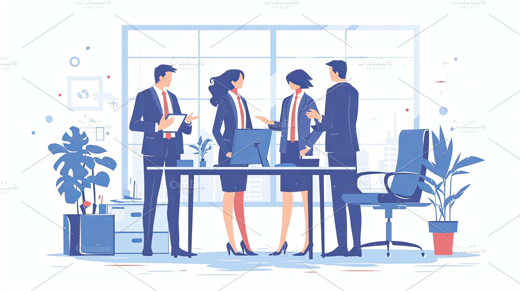 Illustration of a professional business team collaborating in a modern office s, a Photo by AS photostudio