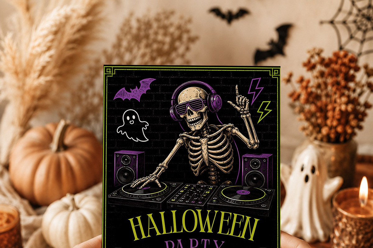 Halloween Skeleton DJ Party Template, an Invitation Template by Arslan (Photo 3 of 5)