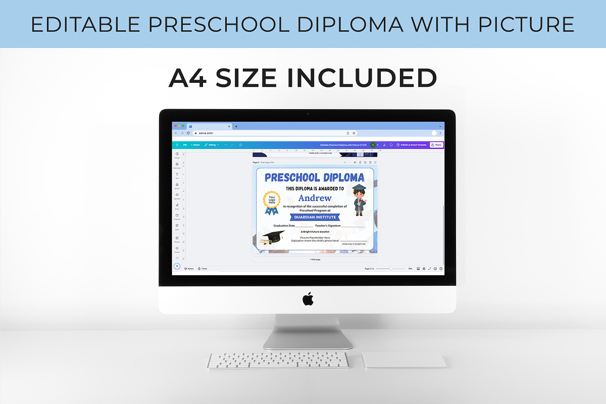 Preschool Graduation Diploma Canva, a Card Template by Snapybiz (Photo 6 of 7)