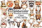 Watercolor Woodland Animals, an Illustration by Design Market (Thumbnail 1 of 3)
