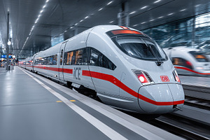 High-speed ICE train arriving at mod, a Photo by Pixeness Studio