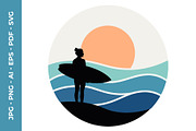Surfer girl holding surfboard vector, an Object Illustration by nandinigraphics (Thumbnail 1 of 3)
